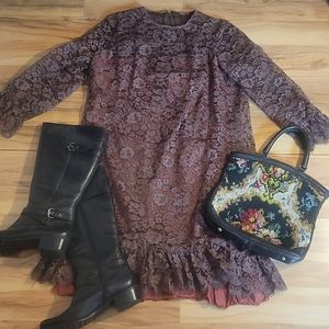 Vintage 60s Wounded Bird Lace Mini Party Dress M